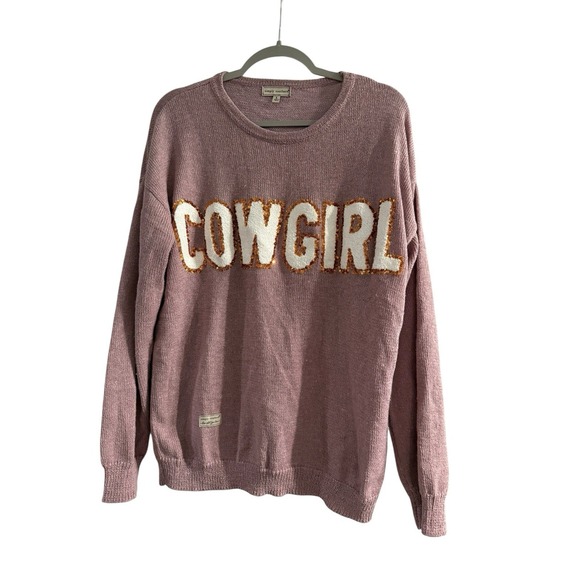 Simply Southern Sweaters - Simply Southern Women's Sweater Cowgirl Size Large Mauve Glitter